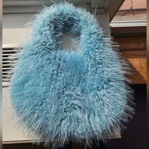 New Fluffy Light Blue Purse